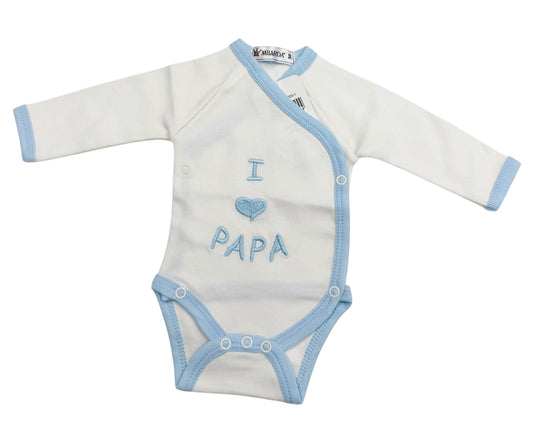 „I love Papa“ Babybody Weiss Schrift Hellblau – Weich, Bequem & Hautfreundlich