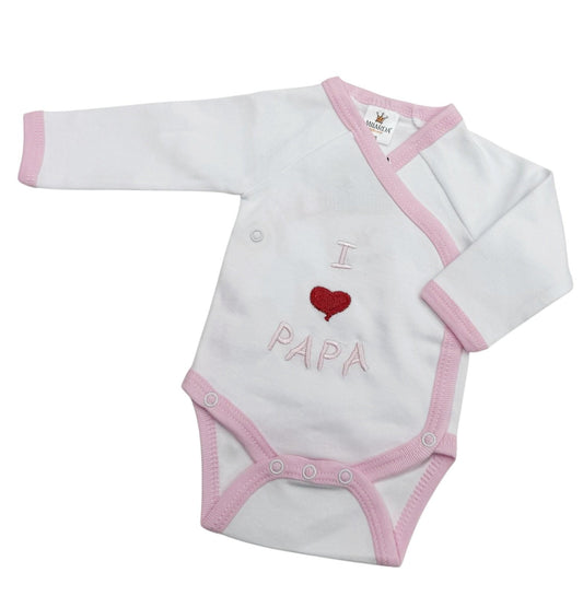 „I love Papa“ Babybody Weiss Schrift Rosa – Weich, Bequem & Hautfreundlich